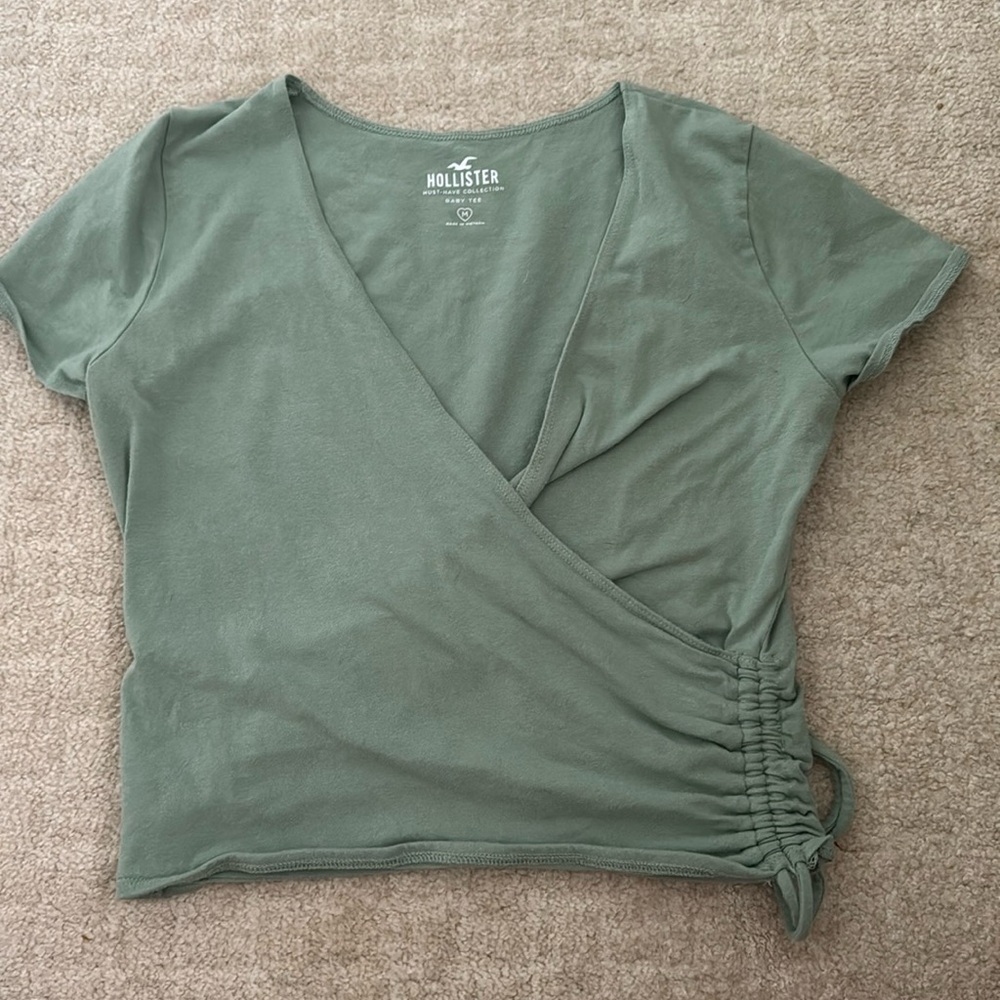 Hollister Baby Tee Green V-Neck Shirt